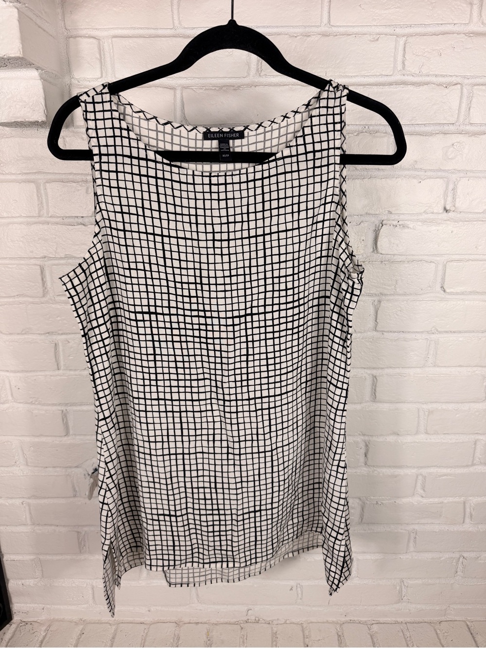 Eileen Fisher Silk Blend Windowpane Grid Sleeveless Tunic Top XS